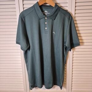 Tommy Bahama Dark Jasper Green Striped Polo Shirt Mens M Golf Short Sleeve NWT
